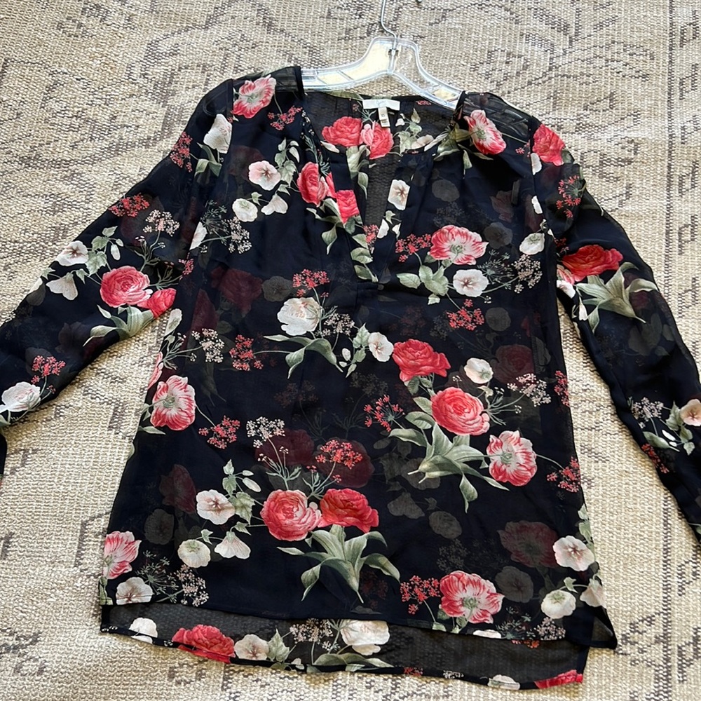 Joie black floral sheer top